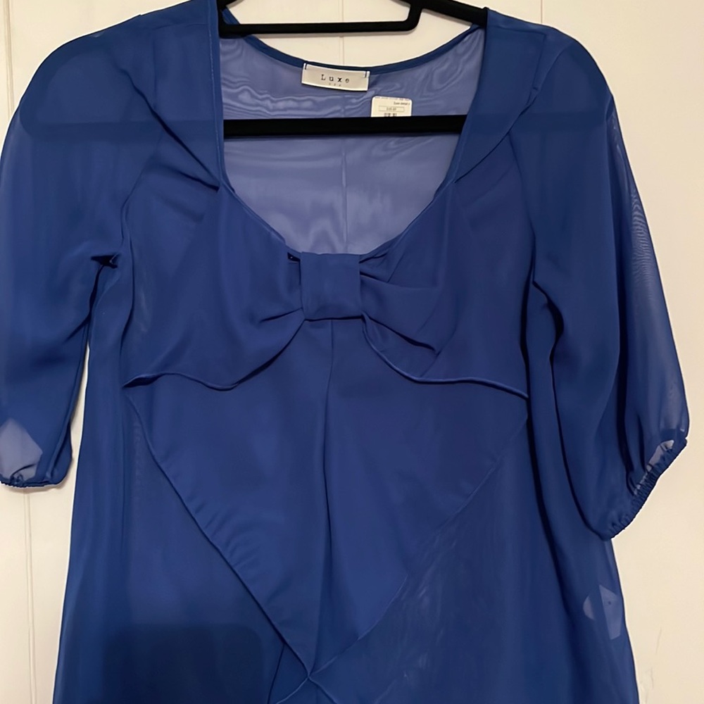 Sheer chiffon royal blue bow top size small / med